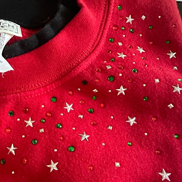 VTG 90s Top Stitch embellished red crewneck sweatshirt w sequins. Beautiful. 1X - Picture 3 of 7